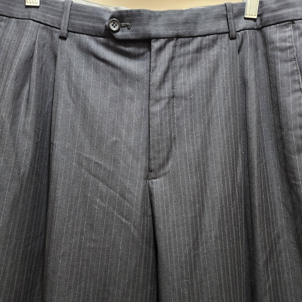 Luca Rossi Italia Dress Pants Men's 36 x 30 Black Striped Cuffed Pleated 36x30 - Picture 2 of 9
